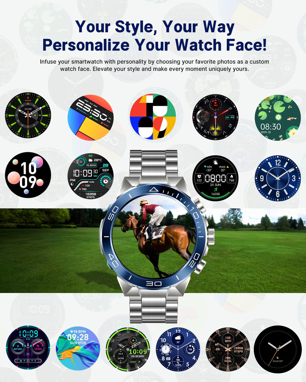 Smart Watch for Men Answer/Make Call for Android iPhone, 1.43" AMOLED HD Screen Mens Luxury Watch, 400mAh Heavy Duty Smartwatch Heart Rate Blood Oxygen Blood Pressure Sleep Monitor Pedometer, 2 Straps