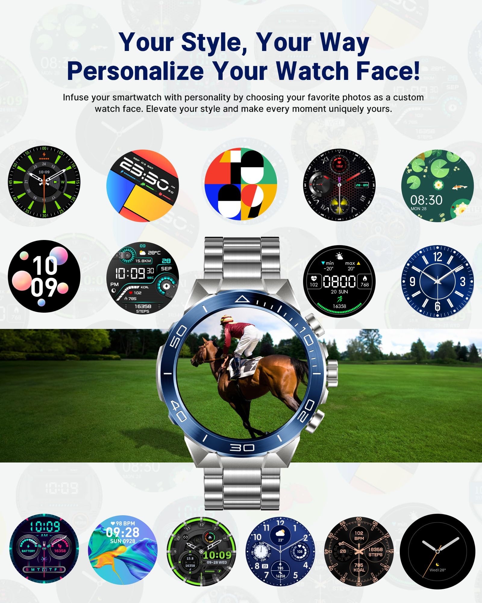 Smart Watch for Men Answer/Make Call for Android iPhone, 1.43" AMOLED HD Screen Mens Luxury Watch, 400mAh Heavy Duty Smartwatch Heart Rate Blood Oxygen Blood Pressure Sleep Monitor Pedometer, 2 Straps