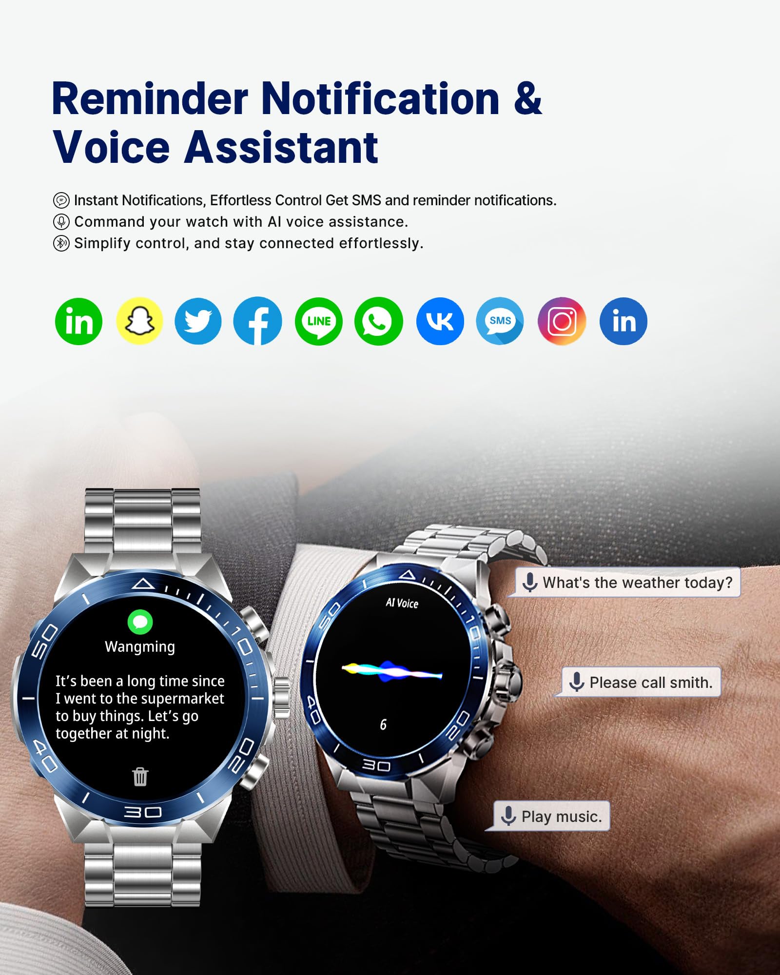 Smart Watch for Men Answer/Make Call for Android iPhone, 1.43" AMOLED HD Screen Mens Luxury Watch, 400mAh Heavy Duty Smartwatch Heart Rate Blood Oxygen Blood Pressure Sleep Monitor Pedometer, 2 Straps