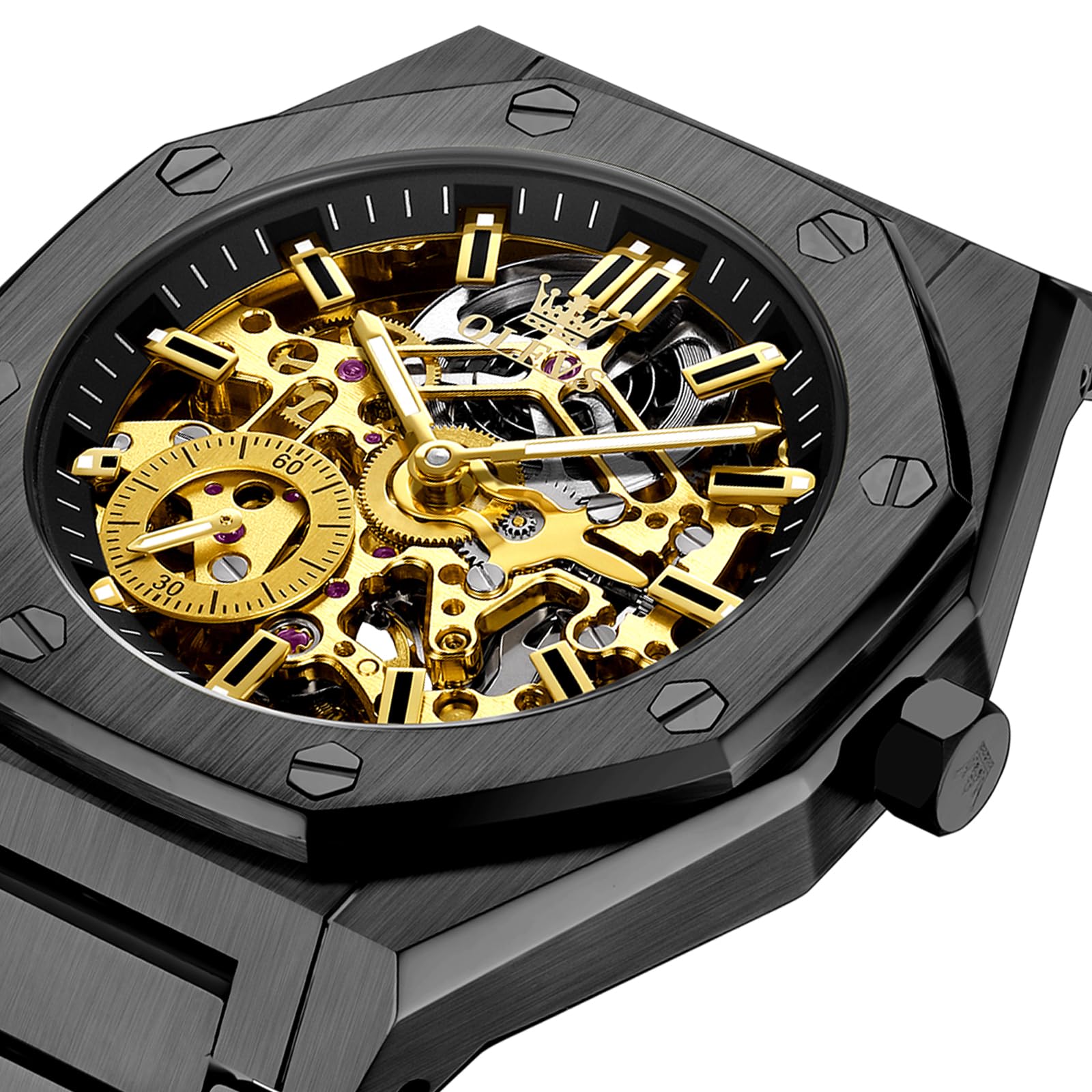 OLEVS Self Winding Watches for Men Automatic Mechanical Tourbillon Stainless Steel Waterproof Luminous Luxury Dress Wrist Watches