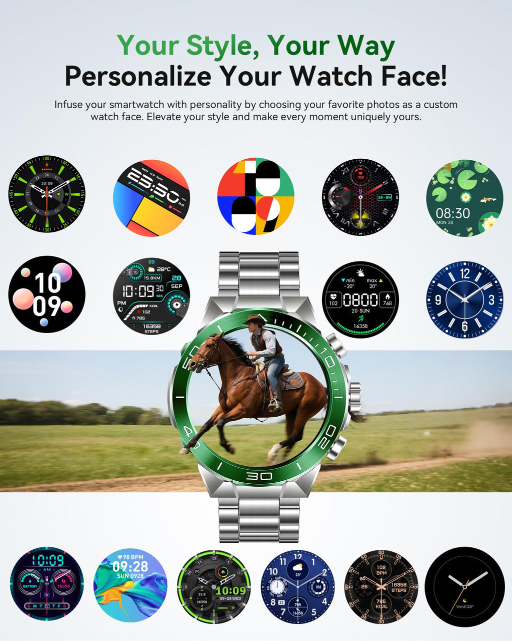 Smart Watch for Men Answer/Make Call for Android iPhone, 1.43" AMOLED HD Screen Mens Luxury Watch, 400mAh Heavy Duty Smartwatch Heart Rate Blood Oxygen Blood Pressure Sleep Monitor Pedometer, 2 Straps