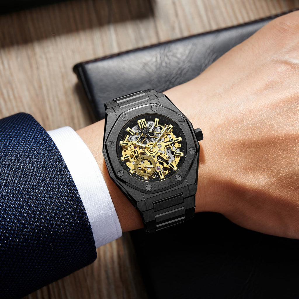 OLEVS Self Winding Watches for Men Automatic Mechanical Tourbillon Stainless Steel Waterproof Luminous Luxury Dress Wrist Watches