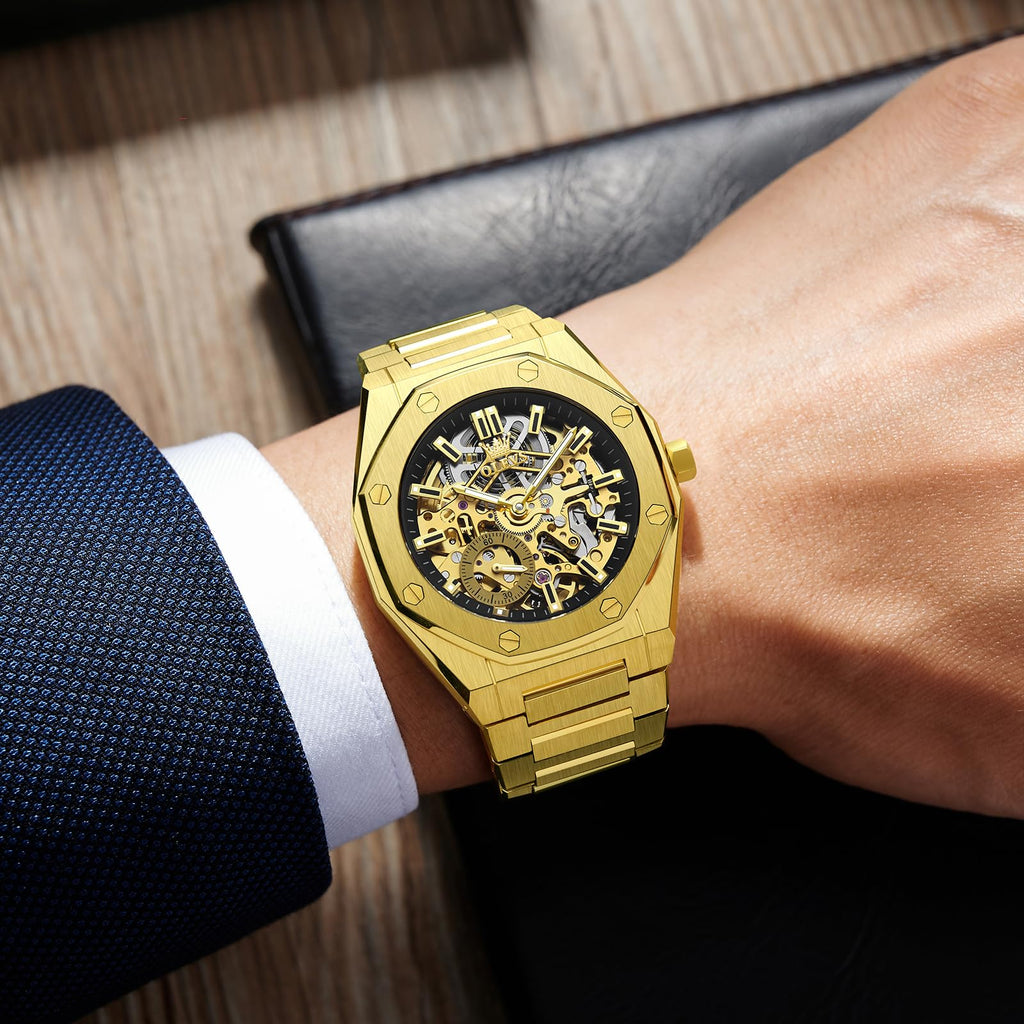 OLEVS Self Winding Watches for Men Automatic Mechanical Tourbillon Stainless Steel Waterproof Luminous Luxury Dress Wrist Watches