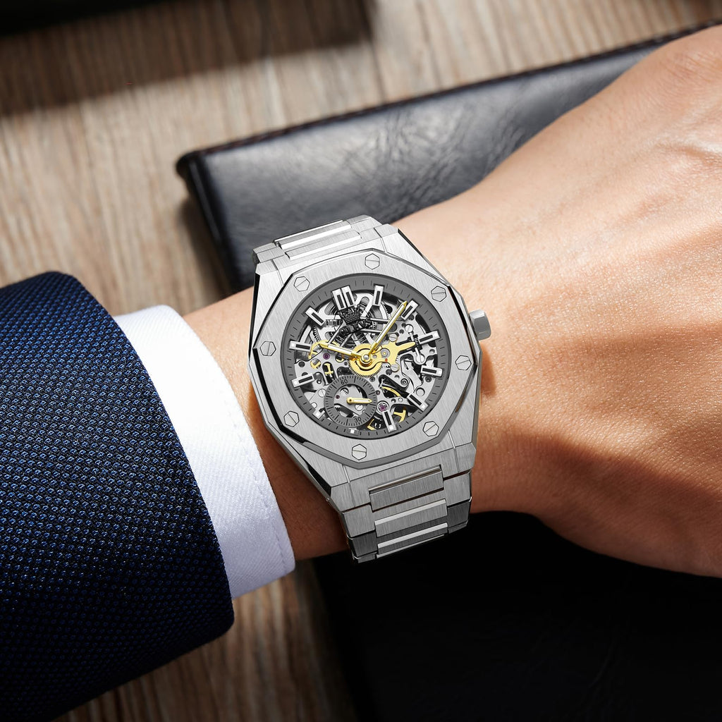 OLEVS Self Winding Watches for Men Automatic Mechanical Tourbillon Stainless Steel Waterproof Luminous Luxury Dress Wrist Watches